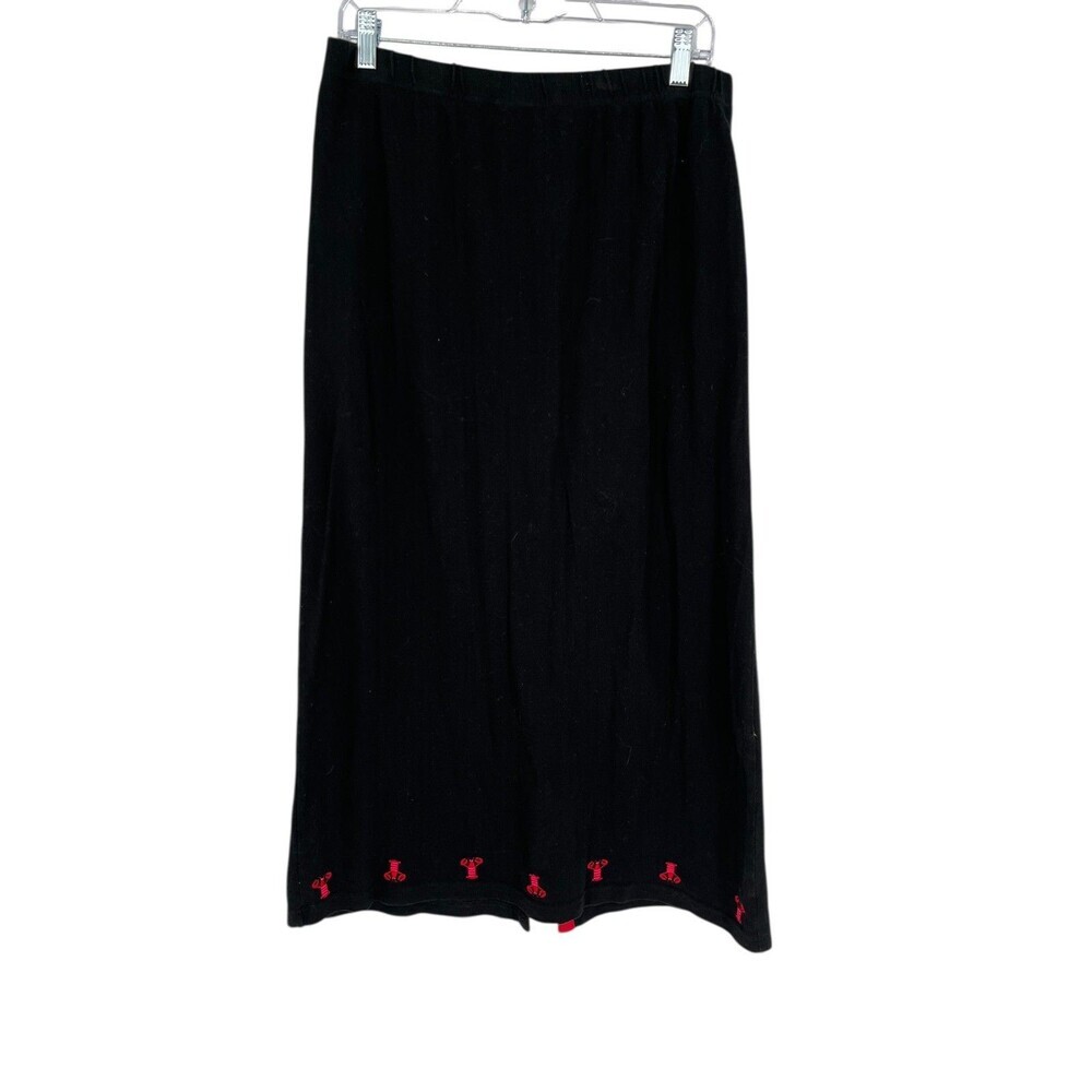 The Quacker Factory Skirt Women's Size Large Black Knit Red Lobster Maxi Coastal